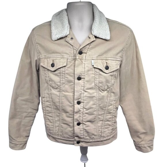 Levis Other - Levis Mens Tan Corduroy Button Up Trucker Jacket Small Sherpa Lined Flap Pockets